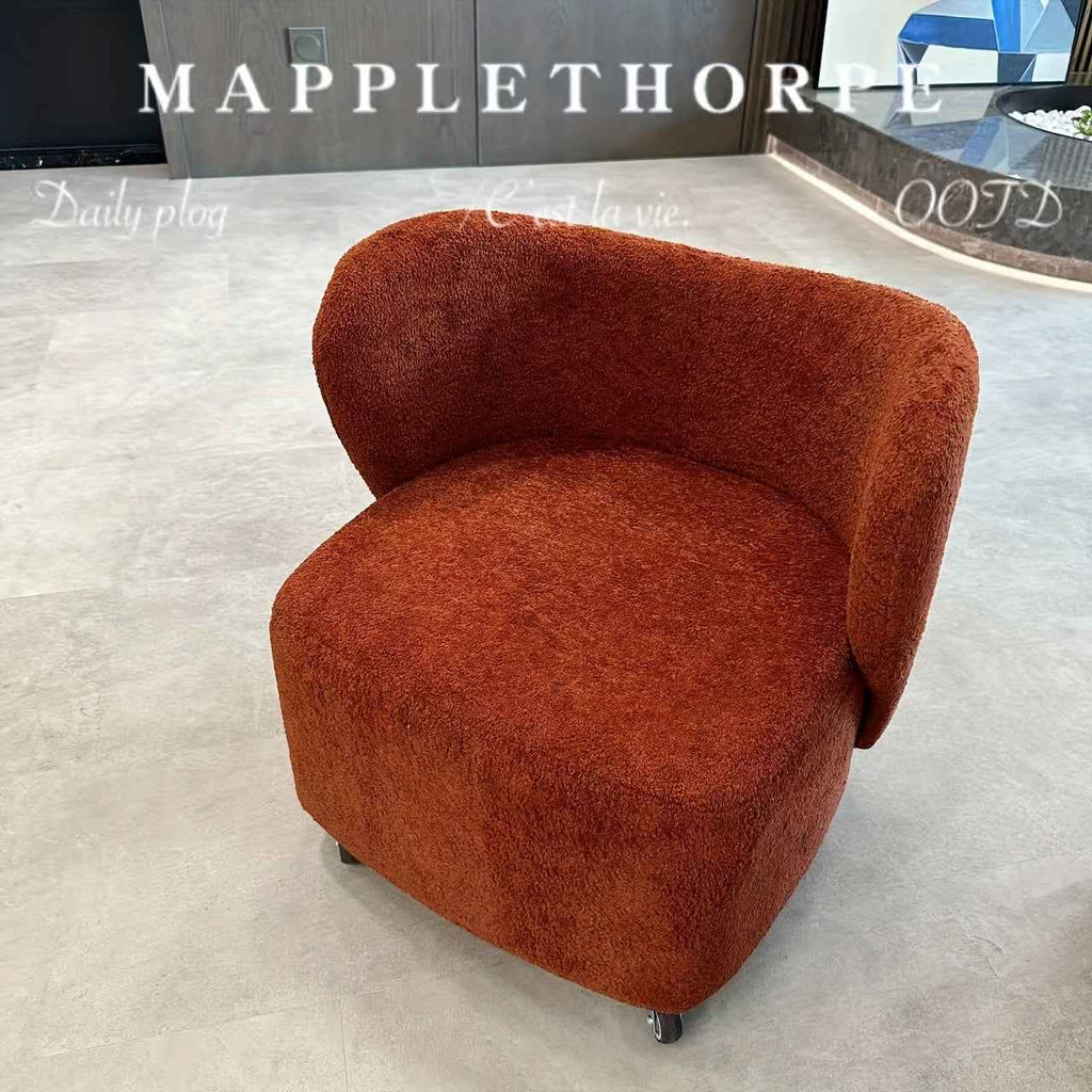 1pc Red Modern Nordic Swivel Sofa - 360° Rotating Lambskin Single with Open Back Design, Frame for 360° Rotation - for hard Floors (No Assembly Required) - Space-Saving for Small Apartments & Modern Living Rooms