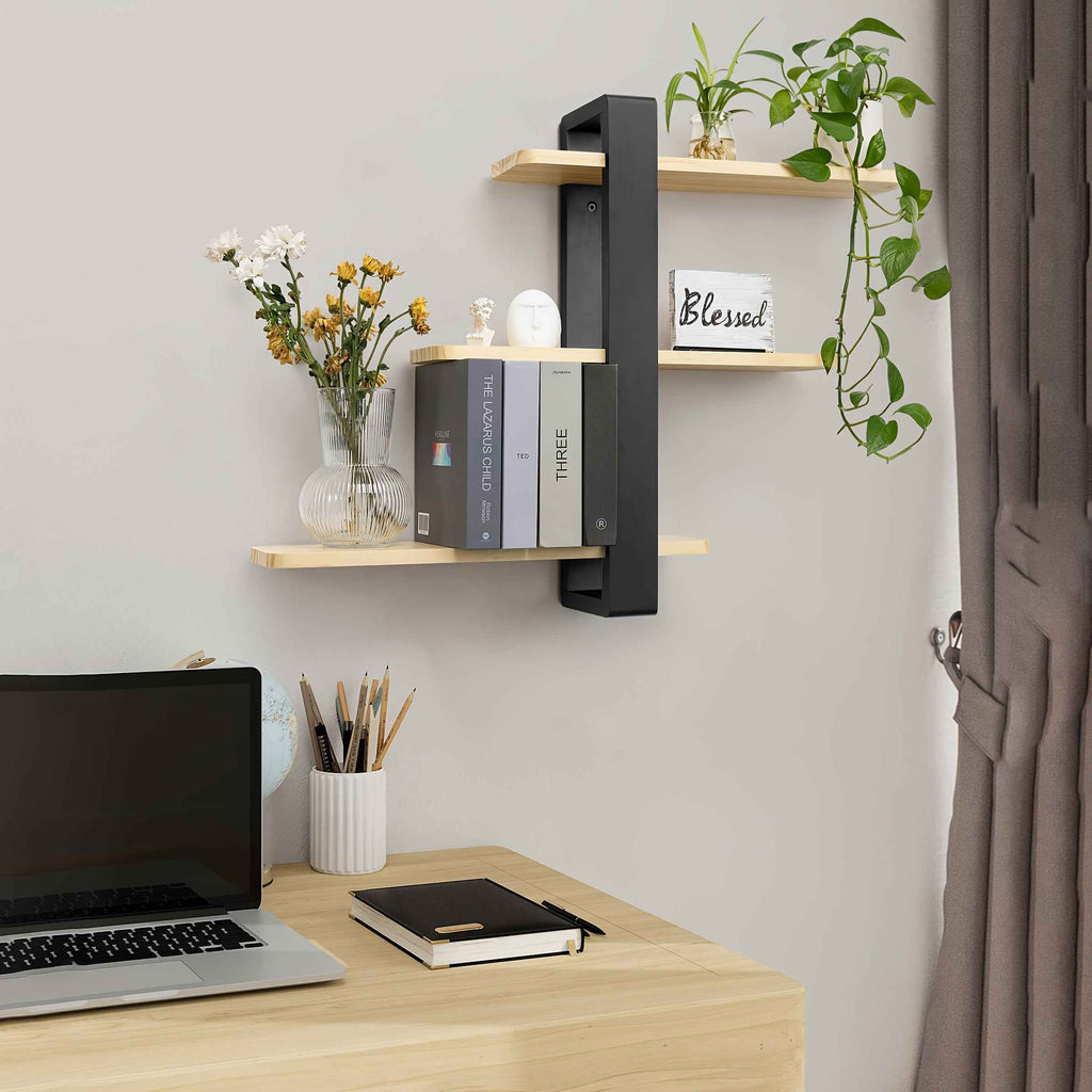 3 Tier Floating Shelves for Wall Mounted Shelving Unit  Pine Wood 3 Tier Large Shelf for Bedroom Living Room Office Bathroom Home Decoration Storage Plant Photo Display, Christmas Decorations for Home