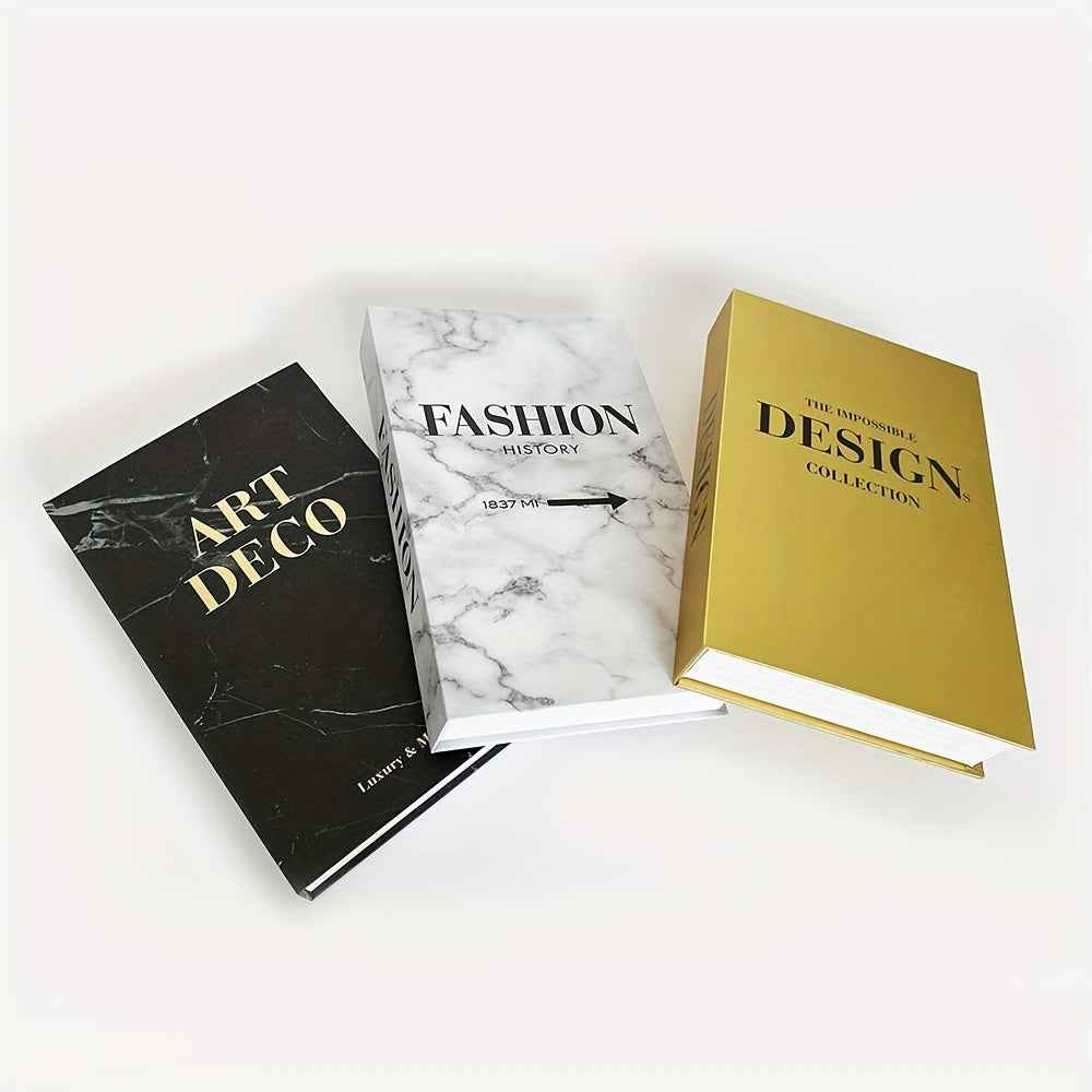 3pcs Set of Decorative Books with Golden Marble Finish, Unopenable without Electricity, Suitable for Bedroom, Living Room, Office Decoration. Can Be Used as Photo Prop