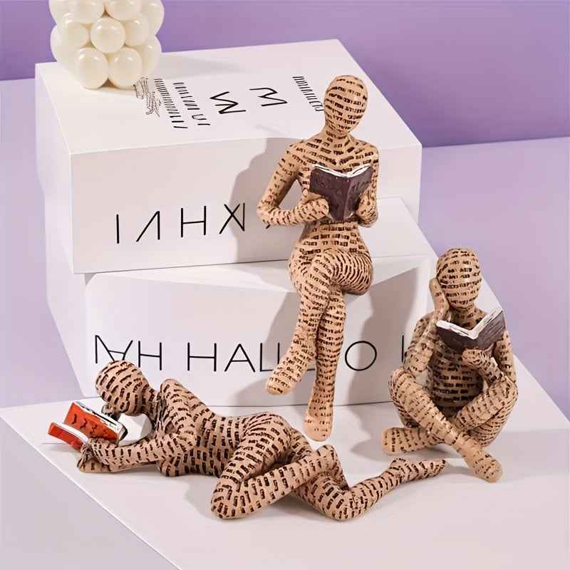 3pcs Set Modern Abstract Resin Reading Figure Statues - & Minimalist Book Lovers Decor, Indoor/Outdoor Home Office Bookshelf Decorations