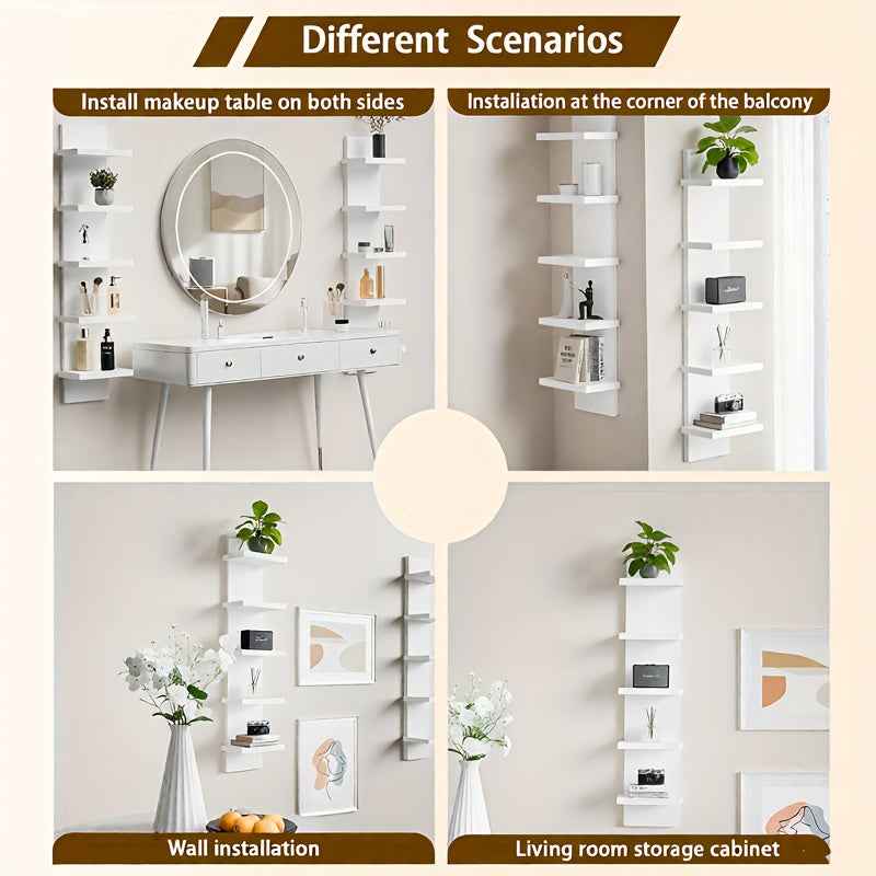 5-Tier White PVC Wall-Mounted Shelf System - Heavy-Duty 5-Layer Vertical Storage Unit with Space-Saving Shelving for Books, Plants & Decor, Modern Minimalist Hanging Cabinet for Bedroom, Living Room, Entryway - Easy Installat