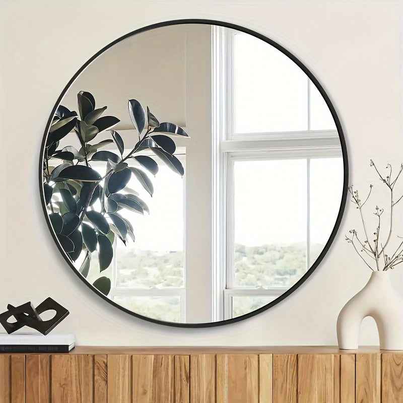 1Pc Round Wall Mounted Mirror with Stainless Steel Frame - Versatile Vanity Mirror for Bathroom, Bedroom, And Home Decor - No Electricity Required Halloween, Christmas Decorations