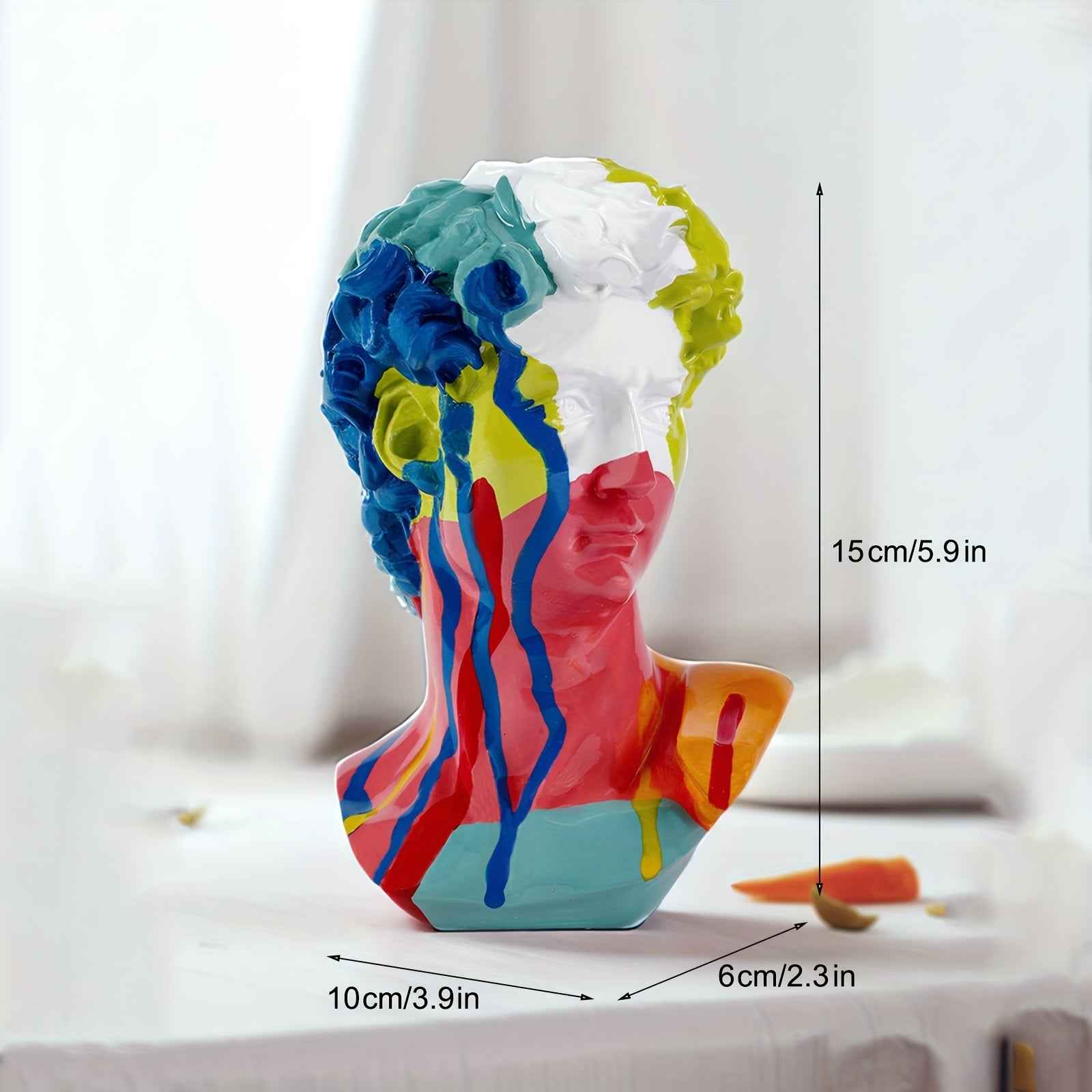 David Head Resin Statue - Vibrant Abstract Human Head Sculpture with Colorful Abstract Patterns, Modern Home & Office Decor, Tabletop Display for Living Room, Christmas, Thanksgiving, Father'S Day Gifts, Statues for Home Deco