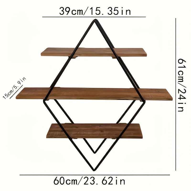 1pc Retro Three-Layer Storage Rack, Rural Simple Style Storage Cabinet Wall Rack, Iron And Wooden Storage Rack, Kitchen Spice Storage Rack, Study Book Storage Rack, Hanging Decoration, Suitable for Living Room, Study, Kitchen