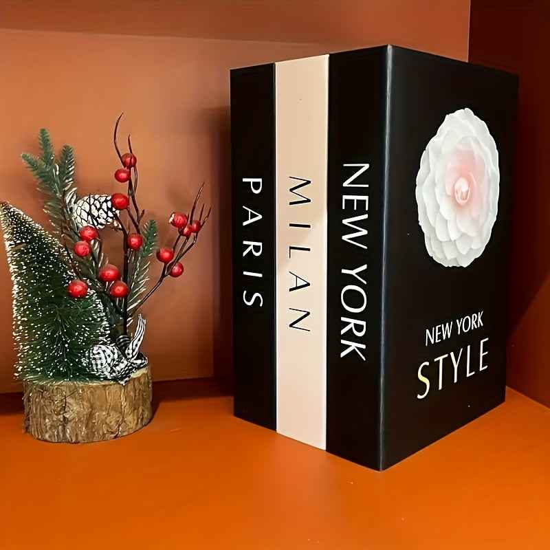 3pcs Decorative Fake Book Set, Walnut Material, London/New York Style, for Anyone, Christmas, Halloween Home Decor, Coffee Table Book Decor, Entry Table Decor