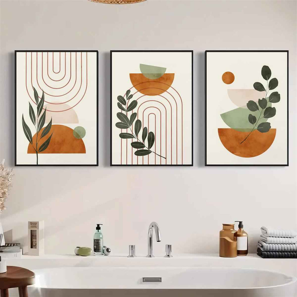 2D Flat, 3pcs Wooden Framed 2D Botanical Wall Art, Boho Print, Mid Century Wall Art, Sage Green Painting, Creative Canvas Poster, Waterproof Canvas Wall Decor, Artwork for Gift, Bedroom and Dormitory Decoration