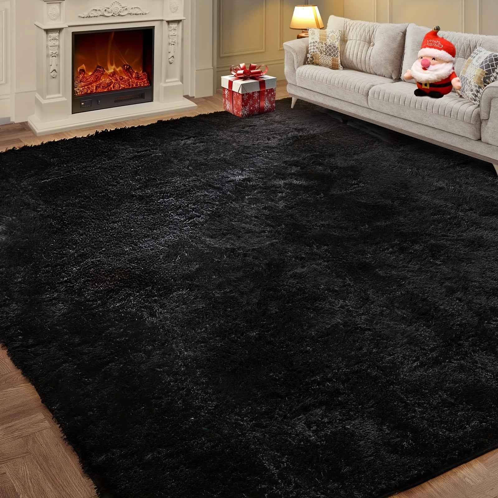 Extra Large Plush Mat - Ultra Soft Extra Thick Pile Black Modern Mat, Oversized Luxury Floor Mat for Living Room & Bedroom, Large Area Mat with Plush Texture, Durable Fiber, Black & Brown Beige Tones, Hand Washable, Jumbo Siz