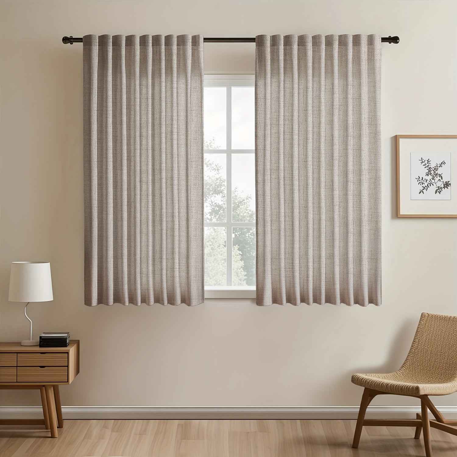 2pcs Japanese-style imitation linen curtains, simple European style curtains, American pastoral curtains for bedroom and living room, light-blocking curtains for tea room, study and kitchen, short linen curtains, multi-functi