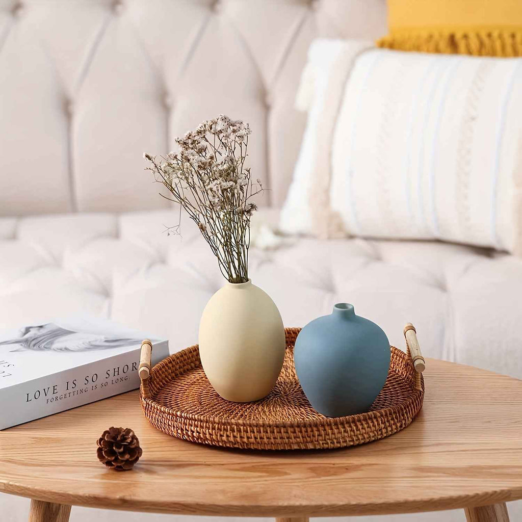 4pcs Art Deco Ceramic Vase Set, Minimalist Cylinder Shape in Black, Yellow, Blue, Beige - Modern Farmhouse Home Decor for Living Room, Shelf, Table, Bookshelf, Fireplace Mantel, Entryway - Ideal Gift for Loved Ones