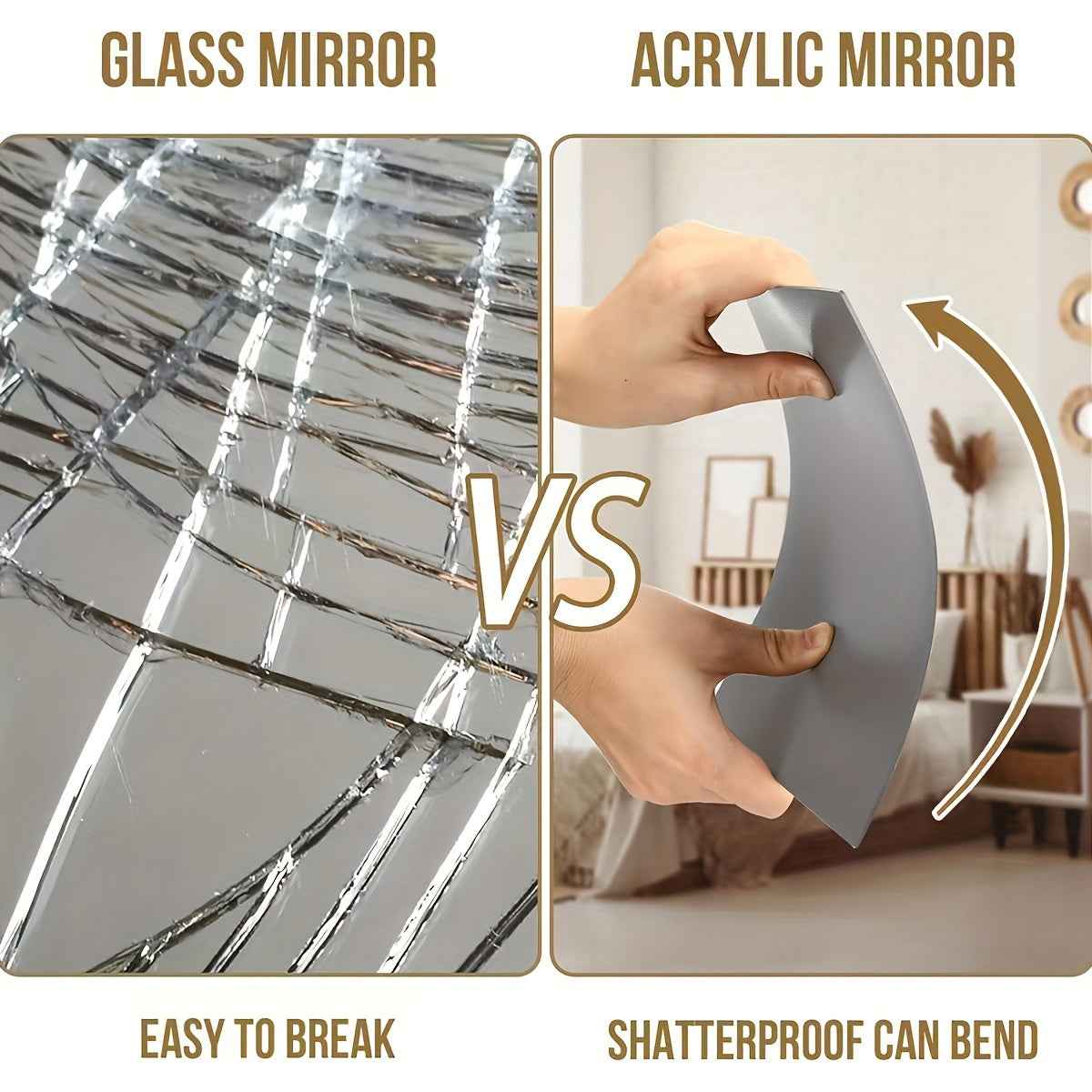 Self-Adhesive Acrylic Full-Length Bathroom Mirror - 2mm Thick, Modern Irregular Shape Wall-Mounted Decorative Mirror for Home & Dresser, No Electricity Needed, Bathroom Mirror Decor, Contemporary Style, Durable Plastic