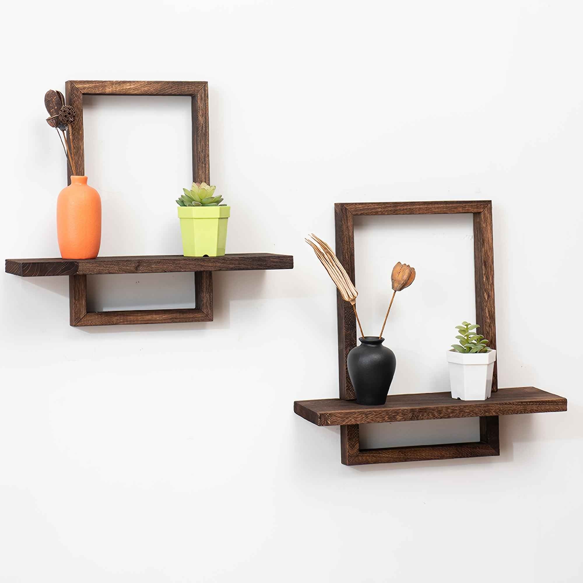 Set of 2 Rustic Pine Wood Floating Shelves - Natural Wood Grain Farmhouse Wall-Mounted Storage with Black Screws & Adhesive Strips Included, Easy Installation for Living Room, Bedroom, Bathroom - Sturdy Modern Rustic Shelving