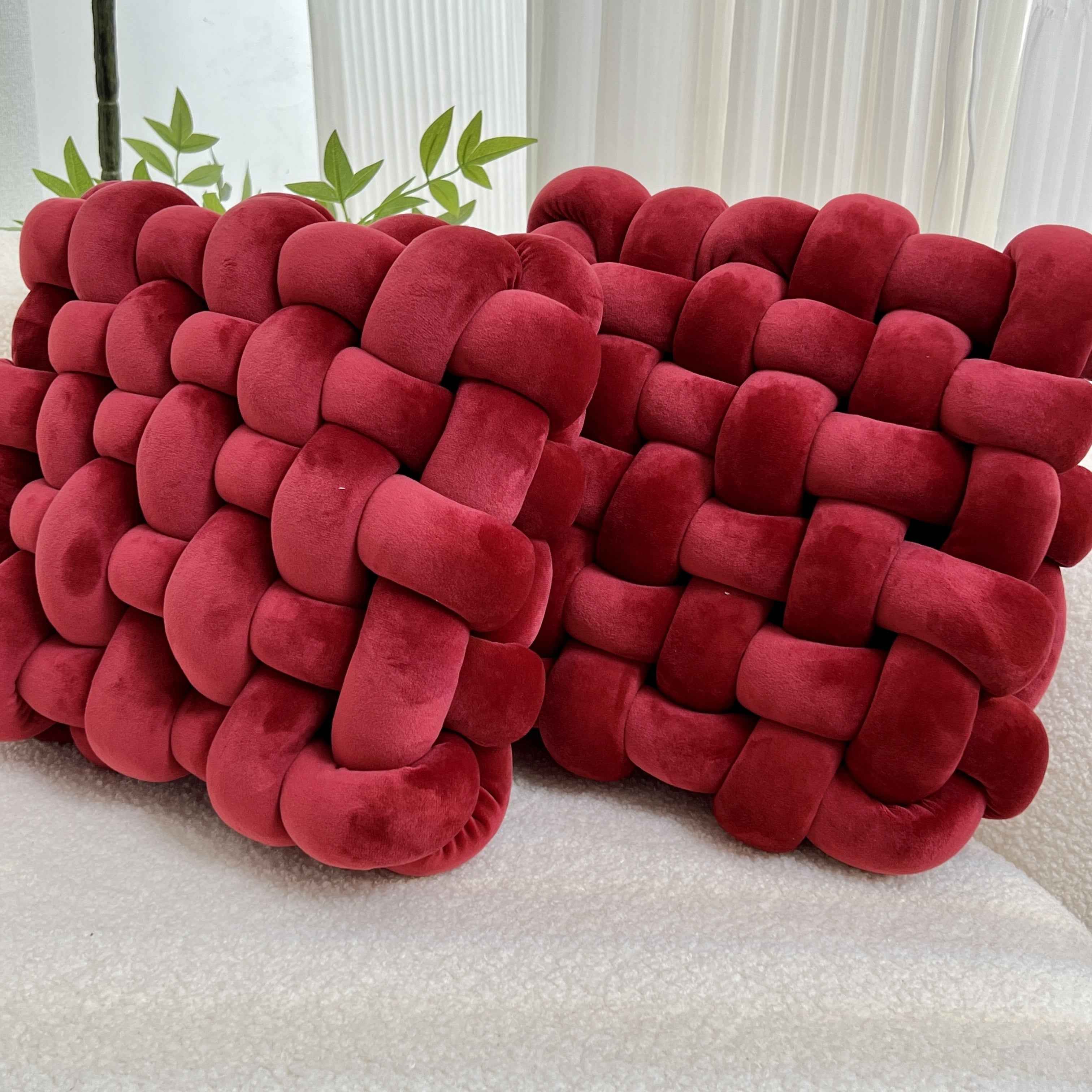 2pcs Knot Throw Pillow Soft Throw Pillow Home Decoration Cushion Square Office Knotted Plush Throw Pillow Cushion For Living Room Bedroom Sofa Couch Living Room Home Decor