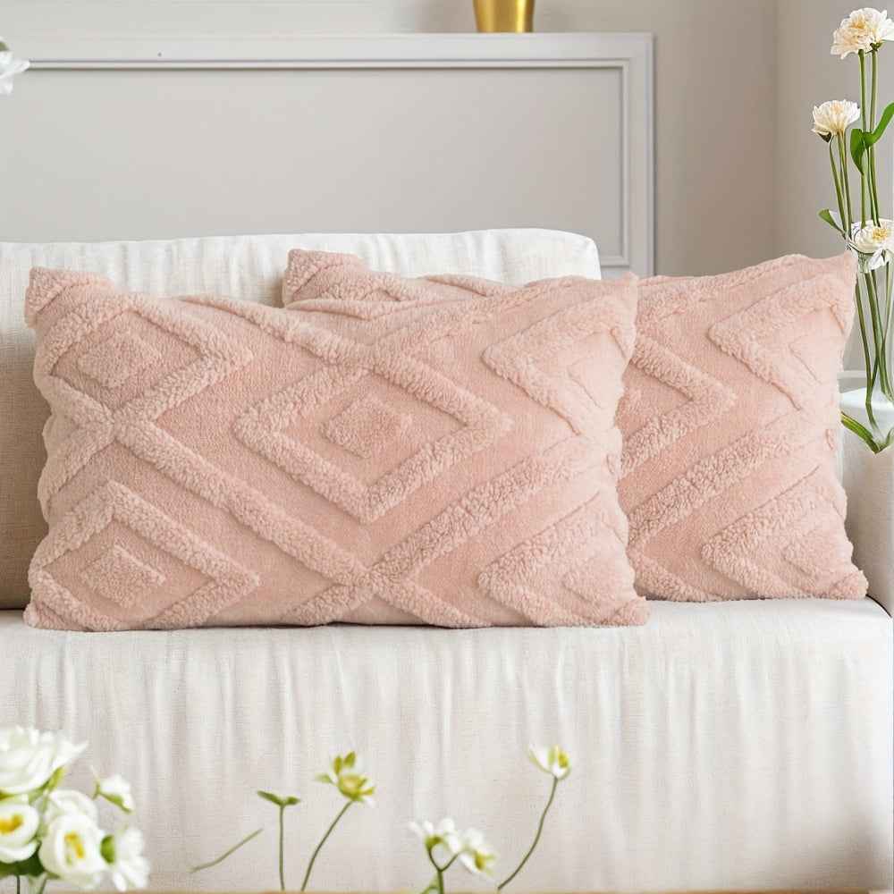2pcs Boho Abstract Throw Pillow Covers, Soft Plush Polyester Fabric, Geometric Pattern, Zipper Closure, Hand Wash Only, 30.48x50.8cm, 45.72x45.72cm, 50.8x50.8cm - Farmhouse Style Decorative Cushion Cases for Couch, Sofa, Bedr