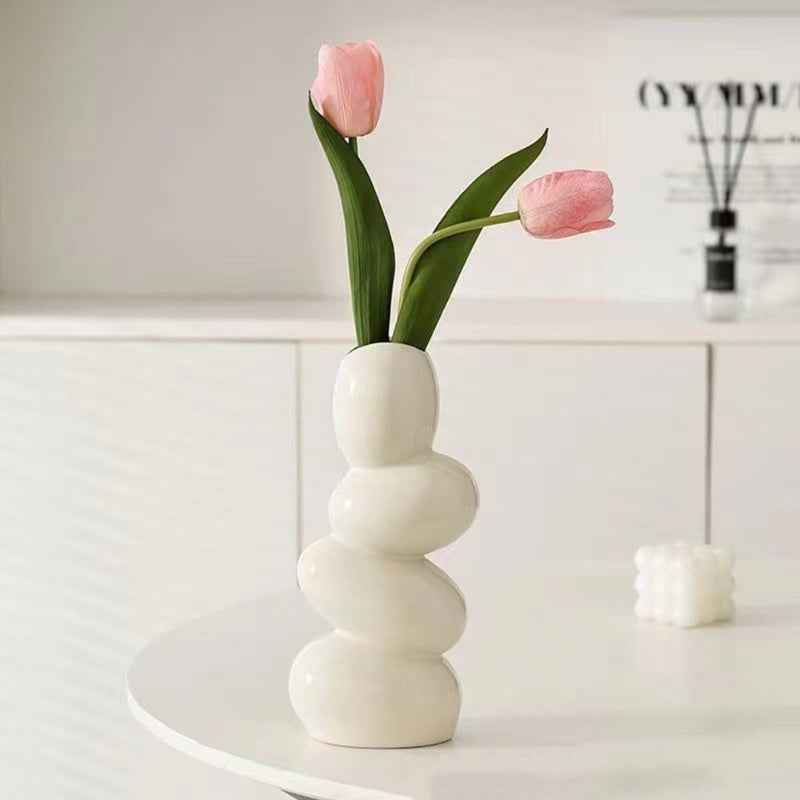 Nordic Style Glossy White Ceramic Spiral Vase -Minimalist Geometric Design, Polishes Without Losing Powder, Versatile Home Decor &Wedding Centerpiece for Living Room,Office, Bedroom, Gift Giving, Vases HomeDecor