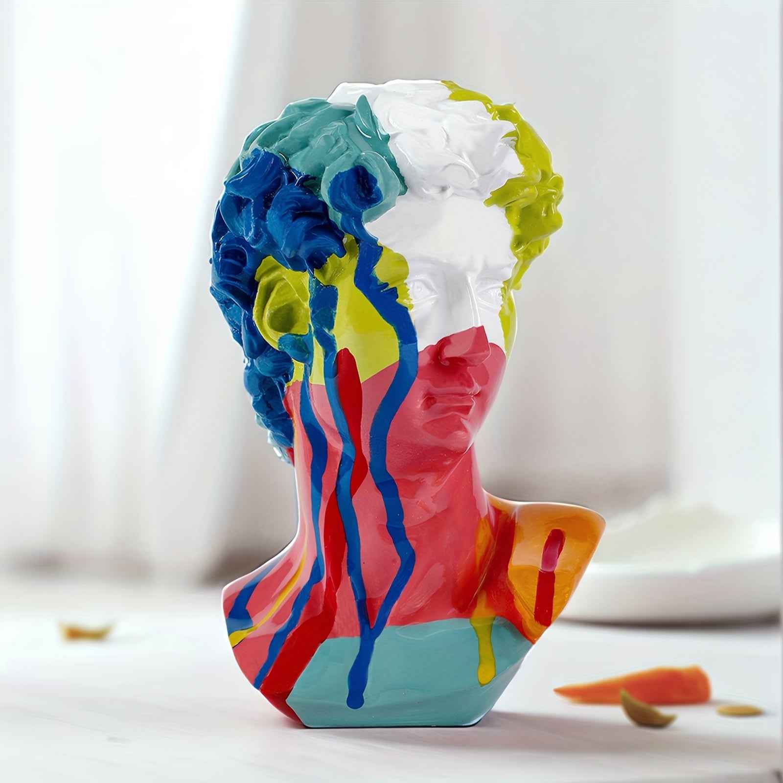 David Head Resin Statue - Vibrant Abstract Human Head Sculpture with Colorful Abstract Patterns, Modern Home & Office Decor, Tabletop Display for Living Room, Christmas, Thanksgiving, Father'S Day Gifts, Statues for Home Deco
