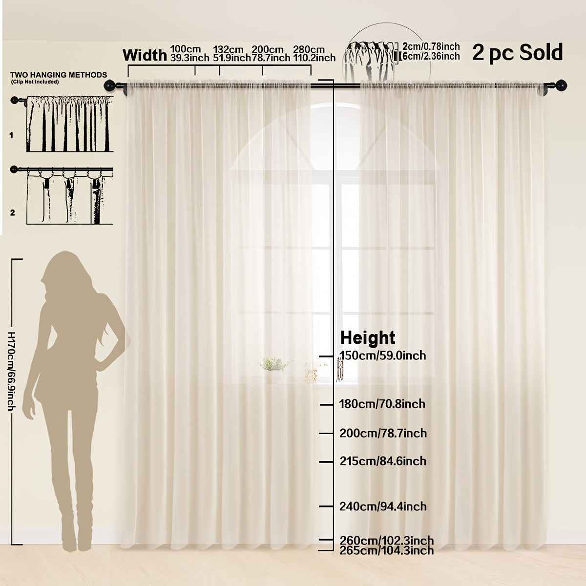 2pcs Beige Linen Sheer Curtains - Japanese Style, Light Filtering & Privacy Rod Pocket Design for Living Room and Bedroom Decor, Curtains for Living Room