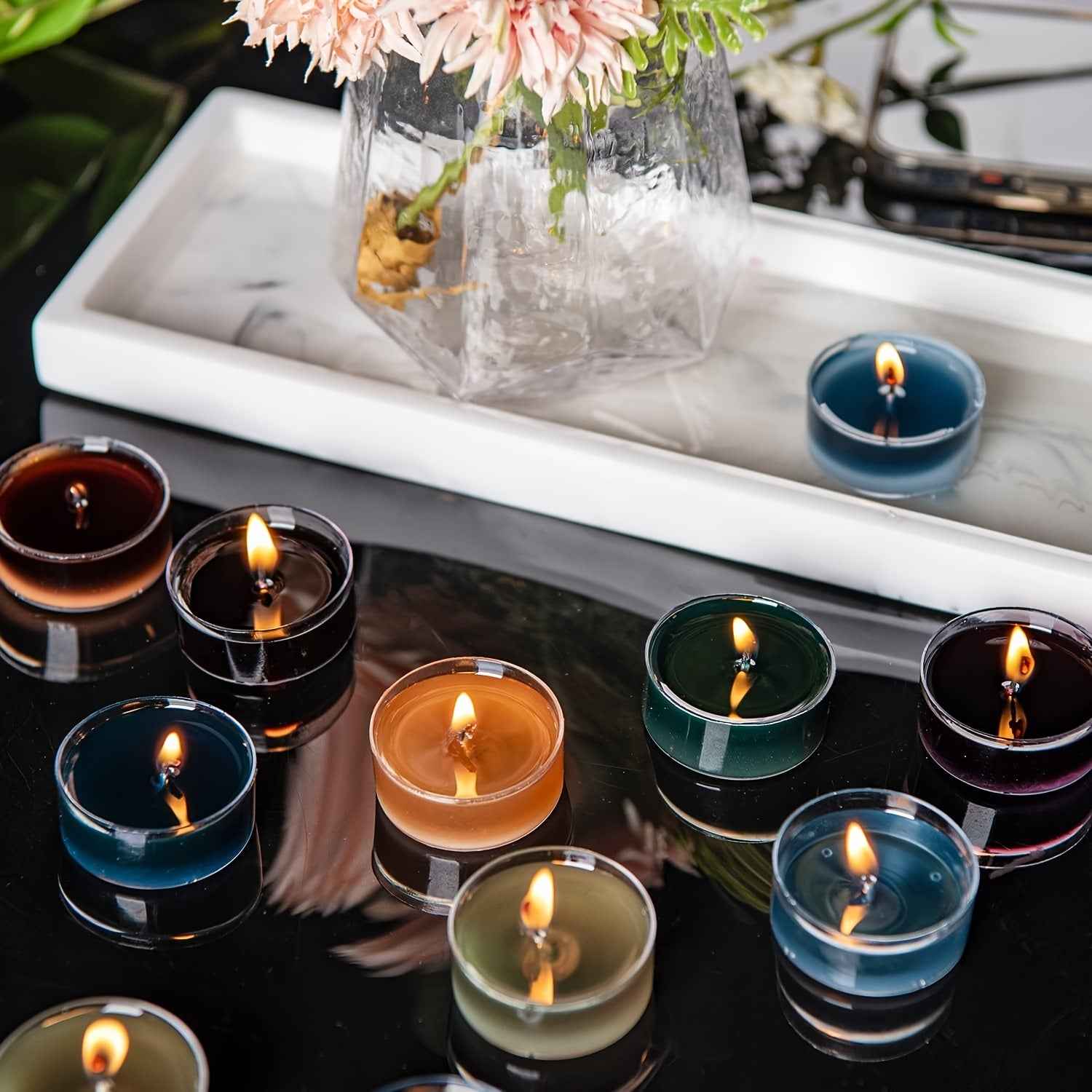 12-Pack Soy Wax Tea Light Candles, Lavender & Rose Scented, Glitter Embellished, Round Single-Wick, Resin Container, for Indoor Use - Perfect for Christmas, Thanksgiving, Valentine's, Birthdays & More